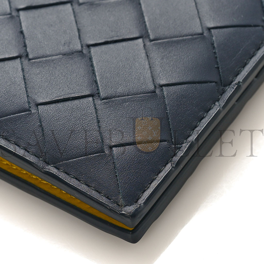 bo*te*ga Ve*ne*ta nappa intrecciato bi fold wallet denim yellow (11*9*1cm)